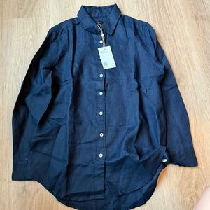 Quince Navy Blue Long Sleeve Button-Up Shirt